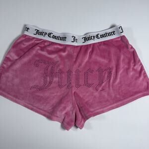 JUICY COUTURE Pink Velour Sleep Shorts Rhinestone Logo Medium Y2K OG